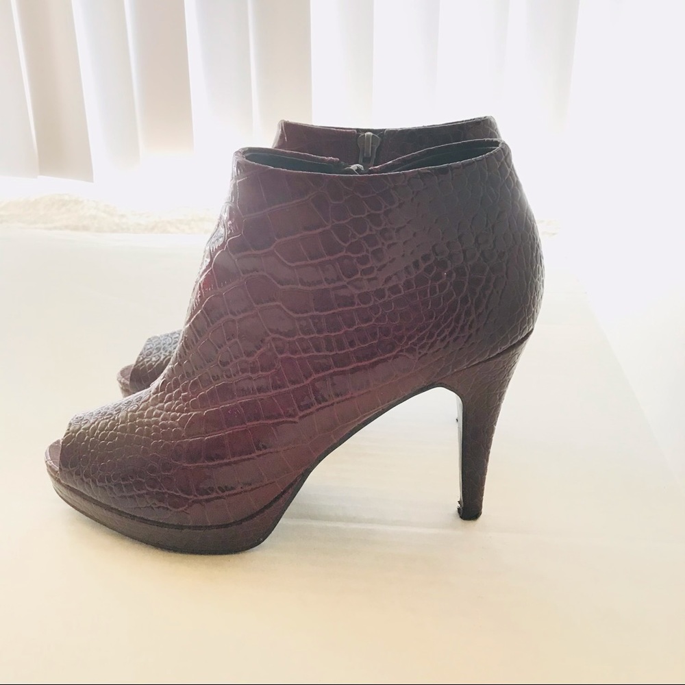 White House Black Market Open Toe Booties Burgundy